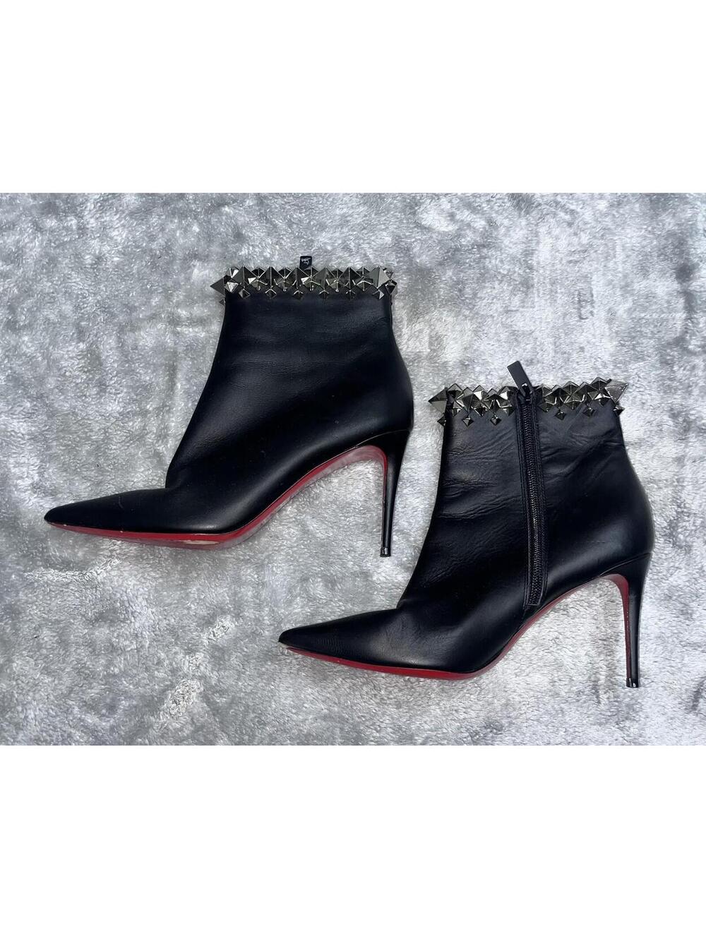 Christian Louboutin Belle 100 Ankle Boots Calf Leather Black Red-Sole Size 36.5 - Picture 3 of 10